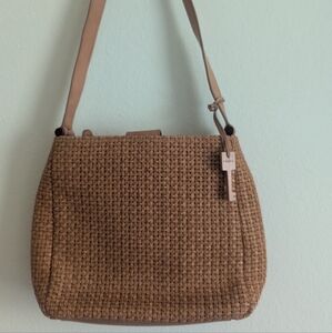 Fossil 1954 Shoulder Bag Tan Brown Leather Purse Woven Womens purse